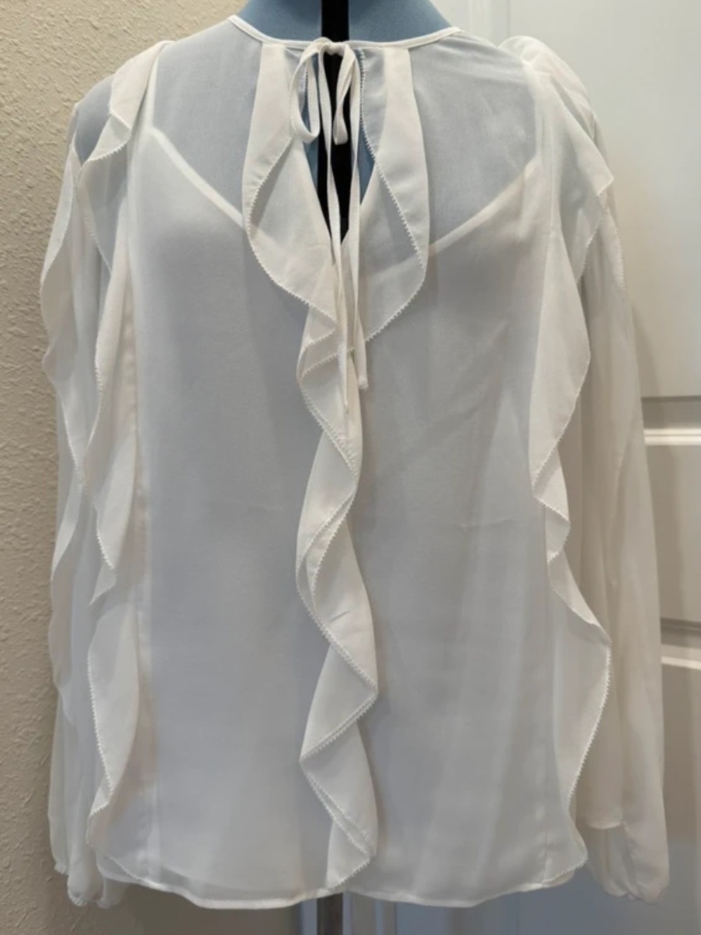 White House black market white ruffle detail blouse